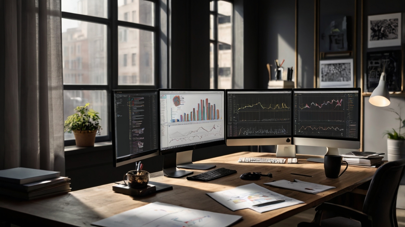 Modern office space with financial professionals at work